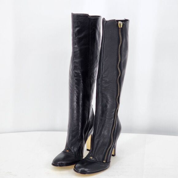 Juicy Couture Y2K Vintage Zipper Leather Black Tall Heeled Boots Size 7 RARE - Picture 3 of 12